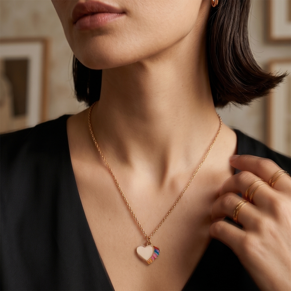  Urthn Cute Heart Shape Meenakari Chain Pendant For Women/ Girls