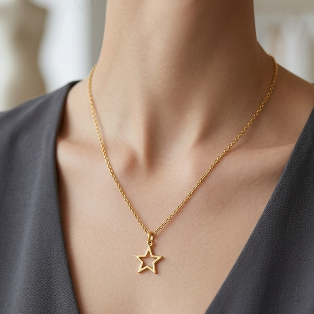 Urthn Gold Plated Modern Star Shape Chain Pendant for Women/ Girls (Pack of 12)