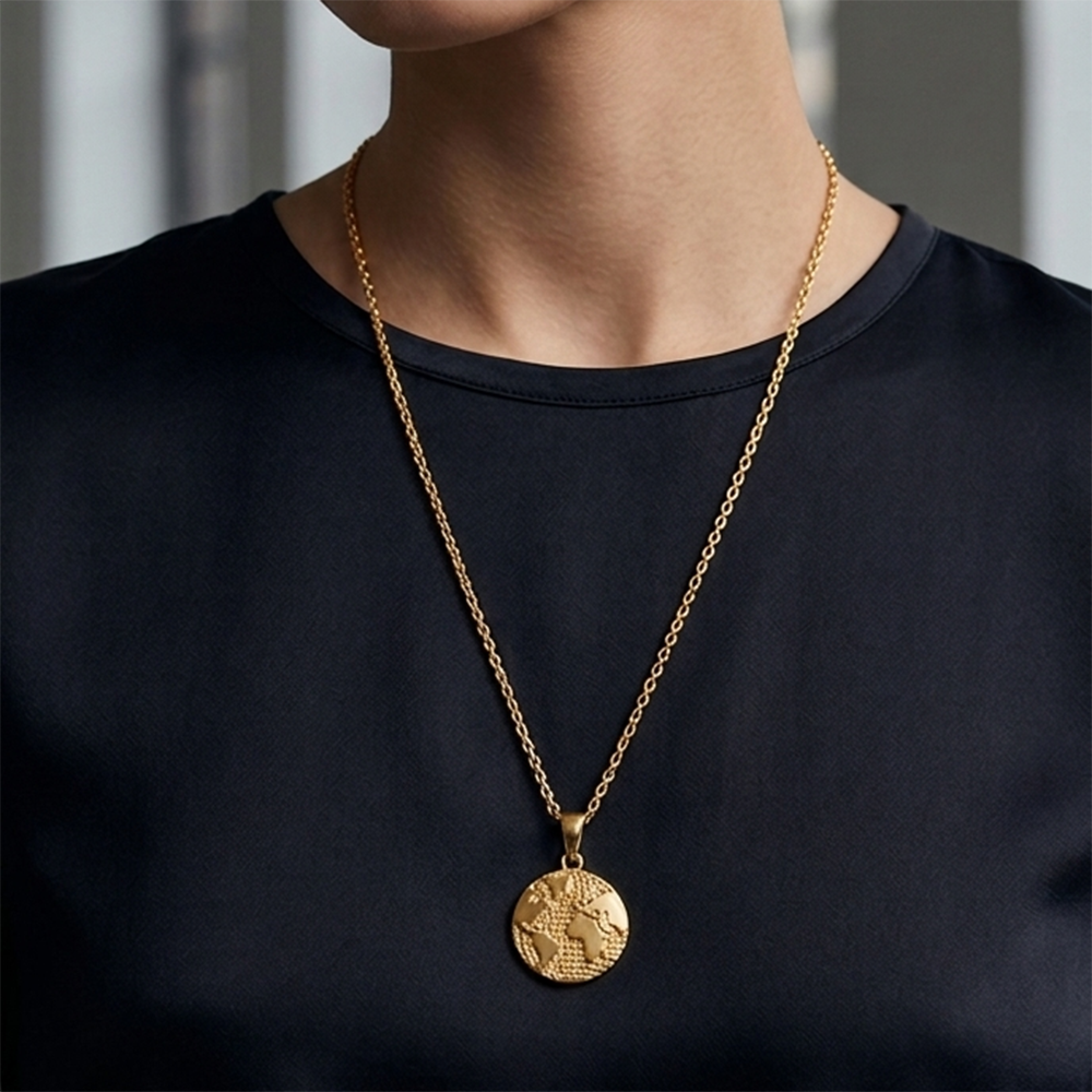 Urthn Gold Plated World Map Chain Pendant for Women & Girls (Pack of 8)