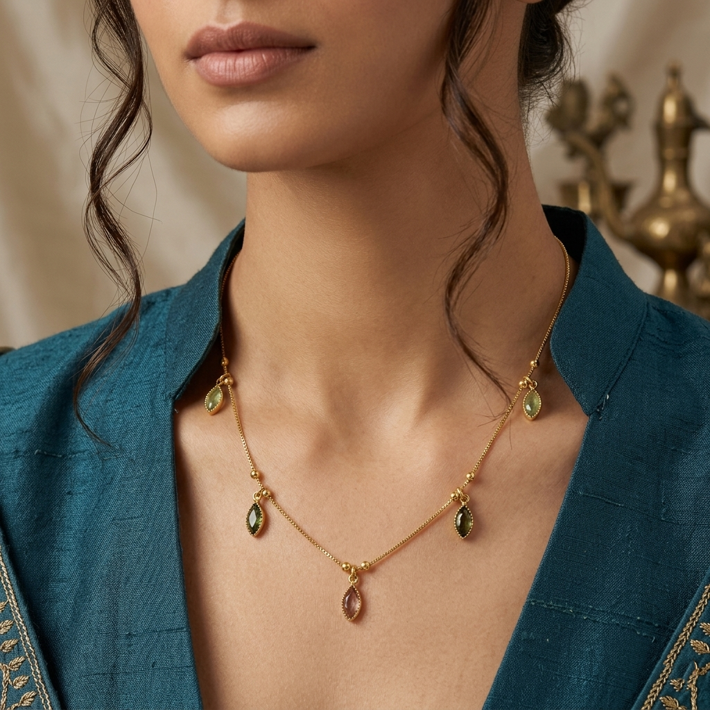 Urthn Elegant Gold Plated Teardrop Charm Necklace with Delicate Chain(Pack of 3)