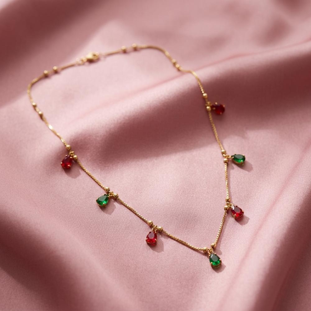 Urthn  Minimal Gold Chain Necklace with Crystal Drop Charms (Set of 3)