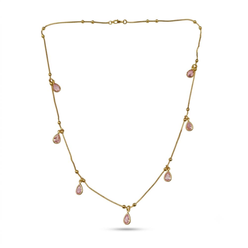 Urthn  Minimal Gold Chain Necklace with Crystal Drop Charms (Set of 3)