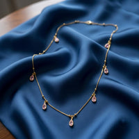 Urthn  Minimal Gold Chain Necklace with Crystal Drop Charms (Set of 3)