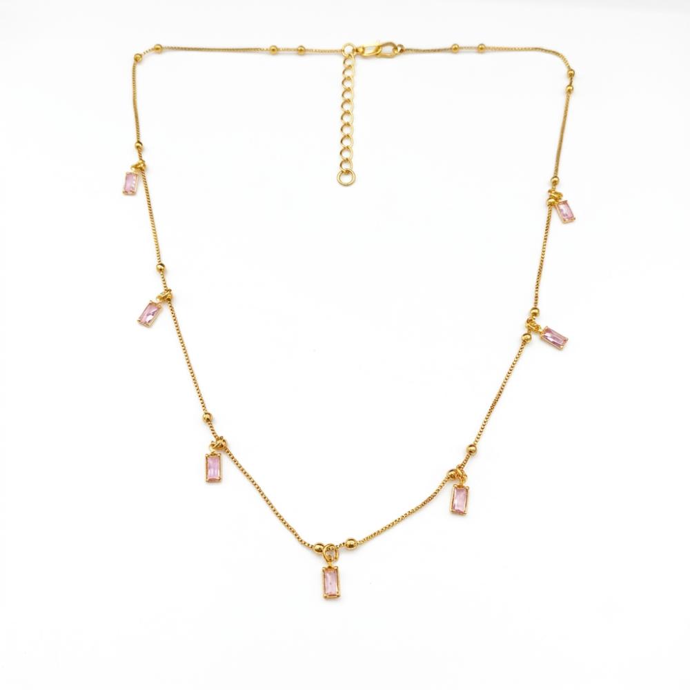 Urthn  Minimal Gold Chain Necklace with Crystal Drop Charms (Set of 3)