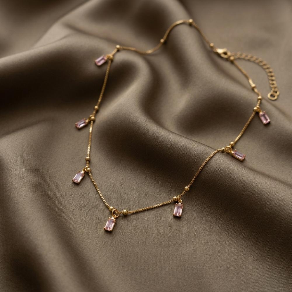 Urthn  Minimal Gold Chain Necklace with Crystal Drop Charms (Set of 3)