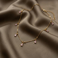 Urthn  Minimal Gold Chain Necklace with Crystal Drop Charms (Set of 3)