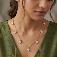 Urthn Lightweight Gold Plated Drop Charm Necklace for Women(Pack of 3)