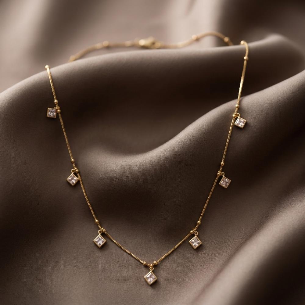 Urthn  Minimal Gold Chain Necklace with Crystal Drop Charms (Set of 3)
