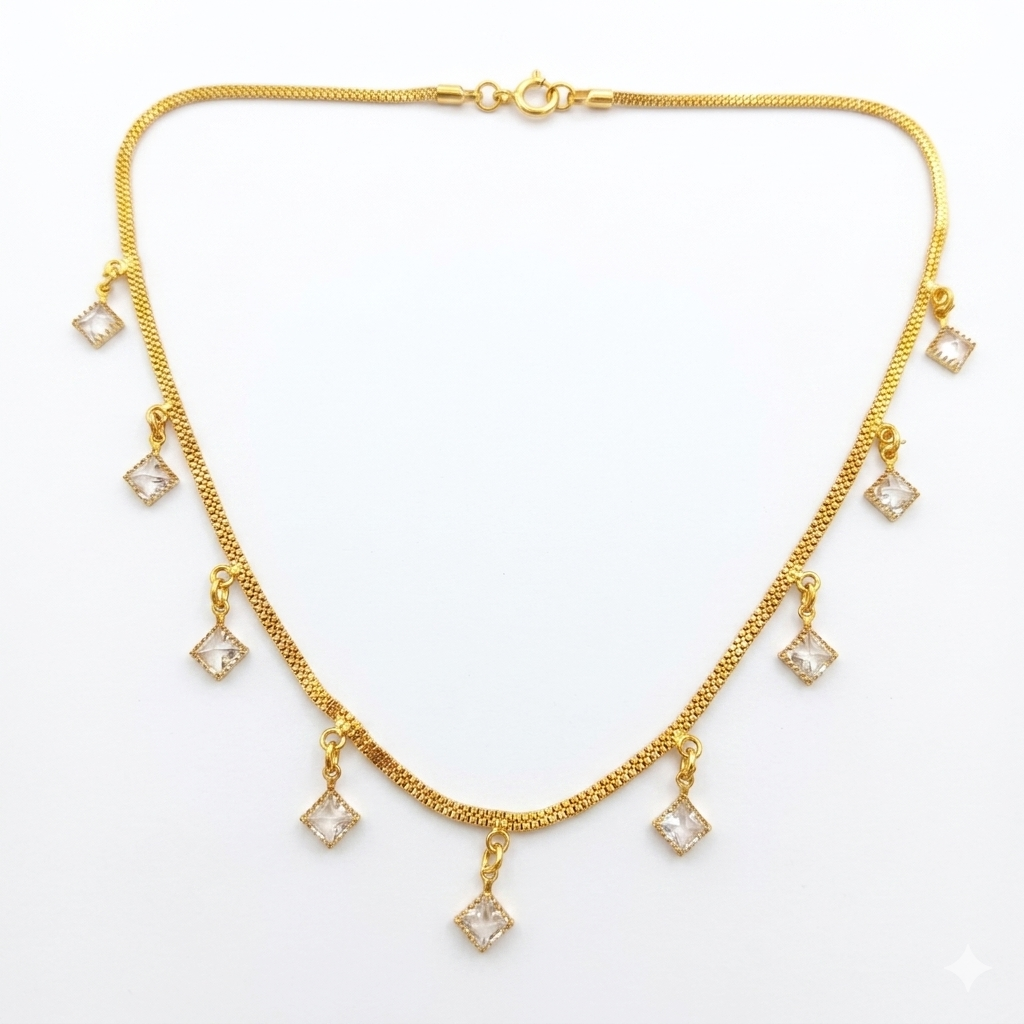 Urthn Minimal Gold Chain Necklace with Crystal Drop Charms(Pack of 3)