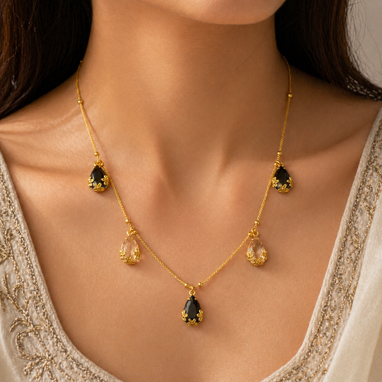 Urthn Designer Style Gold Chain Necklace with Drops Accents(Pack of 3)