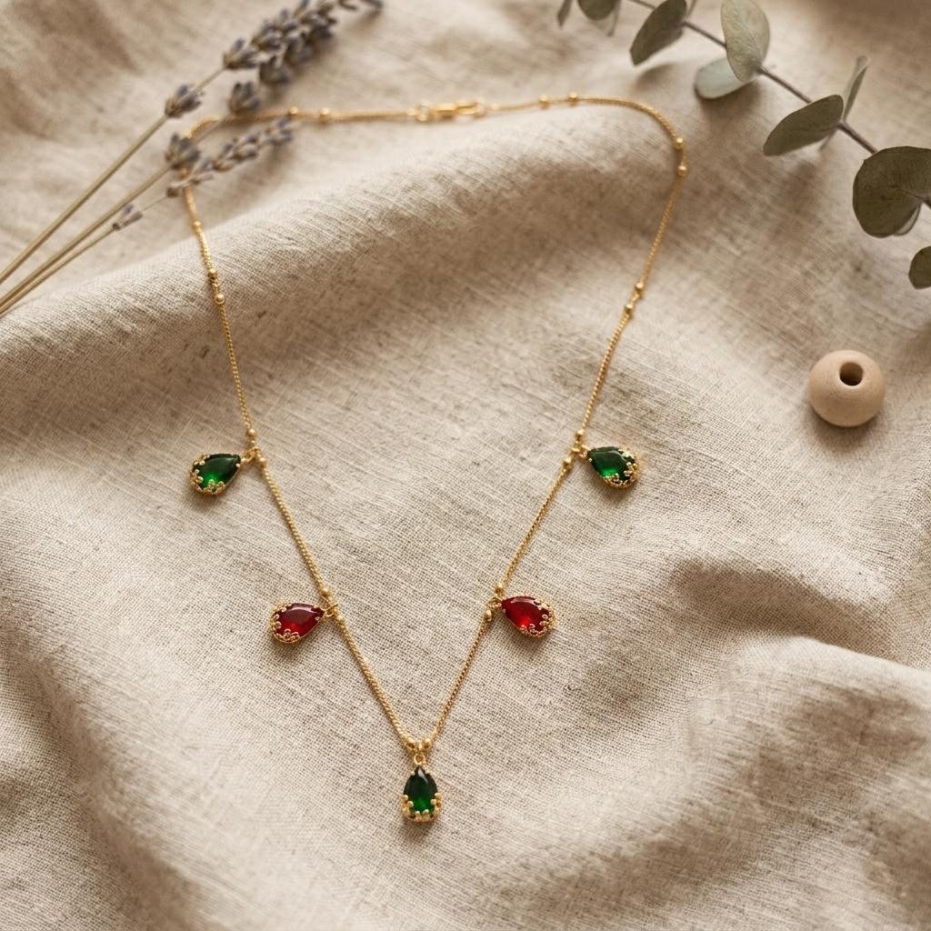 Urthn Elegant Gold Plated Teardrop Charm Necklace with Delicate Chain(Pack of 3)