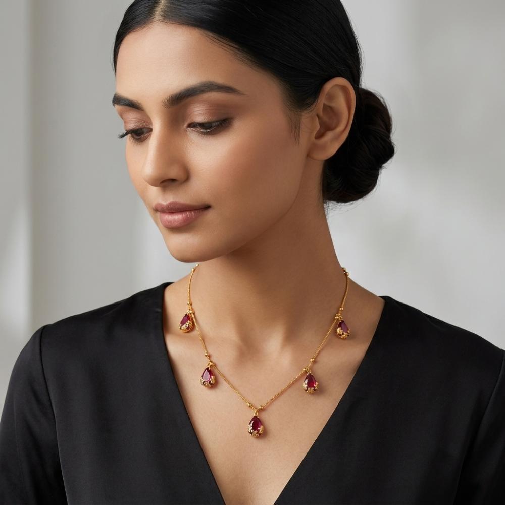 Urthn  Minimal Gold Chain Necklace with Crystal Drop Charms (Set of 3)