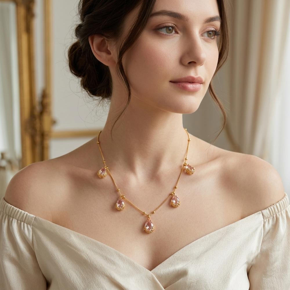 Urthn  Minimal Gold Chain Necklace with Crystal Drop Charms (Set of 3)