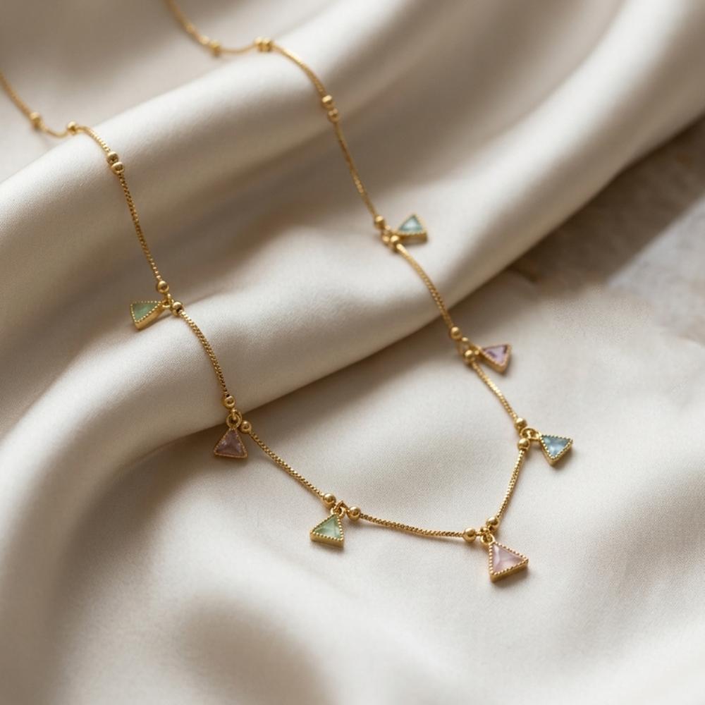 Urthn  Minimal Gold Chain Necklace with Crystal Drop Charms (Set of 3)