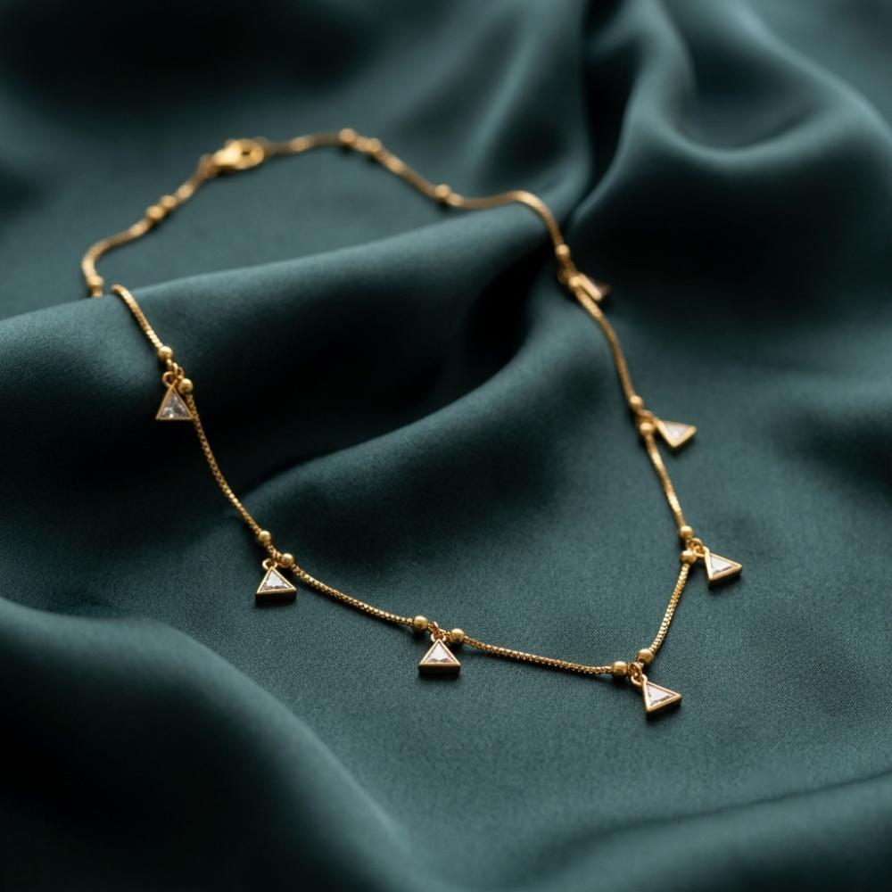 Urthn  Minimal Gold Chain Necklace with Crystal Drop Charms (Set of 3)