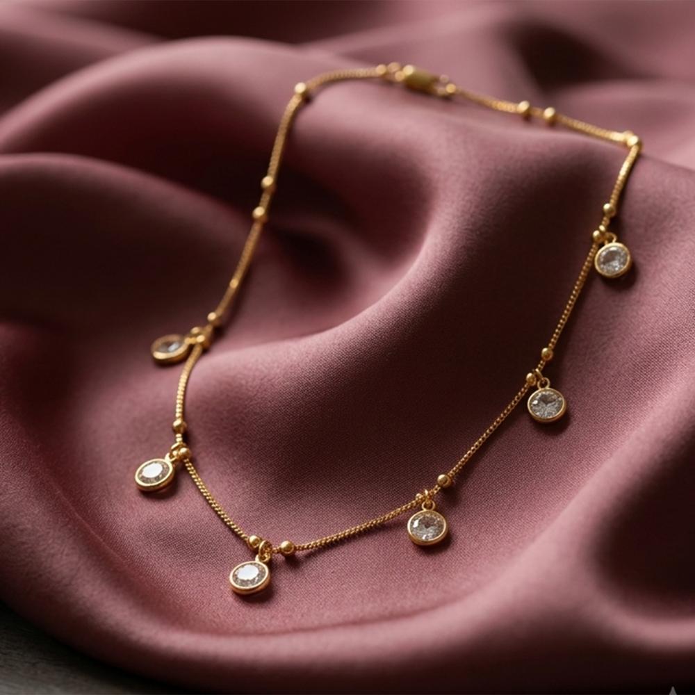 Urthn  Minimal Gold Chain Necklace with Crystal Drop Charms (Set of 3)