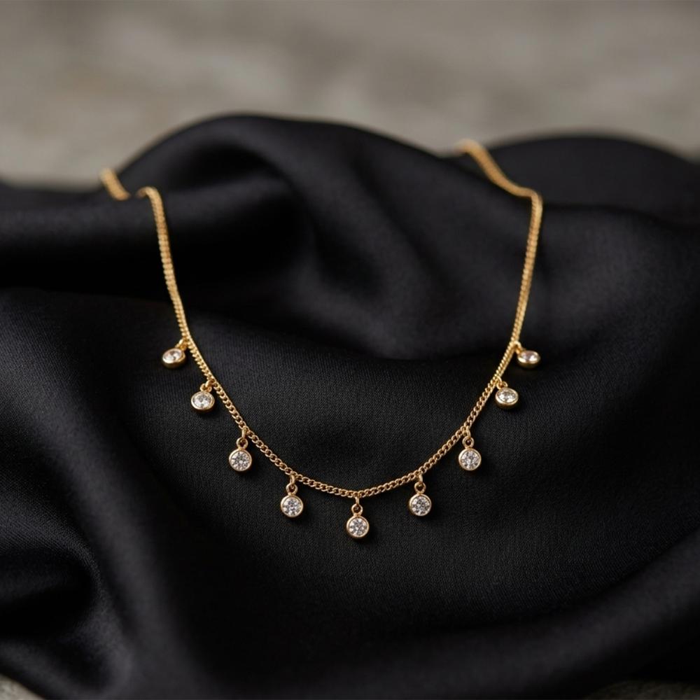 Urthn  Minimal Gold Chain Necklace with Crystal Drop Charms (Set of 3)