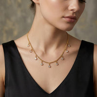 Urthn  Minimal Gold Chain Necklace with Crystal Drop Charms (Set of 3)