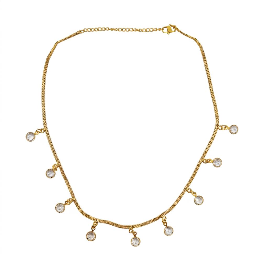 Urthn  Minimal Gold Chain Necklace with Crystal Drop Charms (Set of 3)