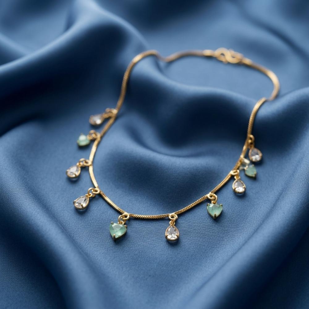 Urthn  Minimal Gold Chain Necklace with Crystal Drop Charms (Set of 3)