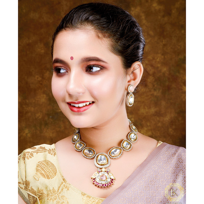 BK Fashion Gold Plated Kundan Stone Necklace Set