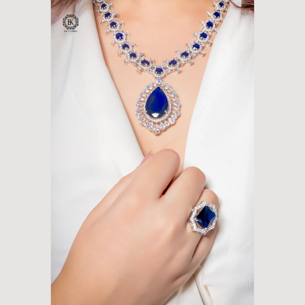 BK Fashion Silver Plated CZ Stone Necklace Set