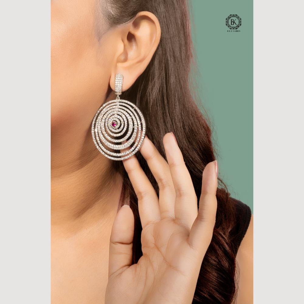 BK Fashion Silver Plated CZ Stone Dangler Earrings