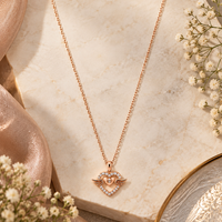 Urthn Stylish Rose Gold Plated Floating American Diamond Pendant Necklace(Pack of 3)