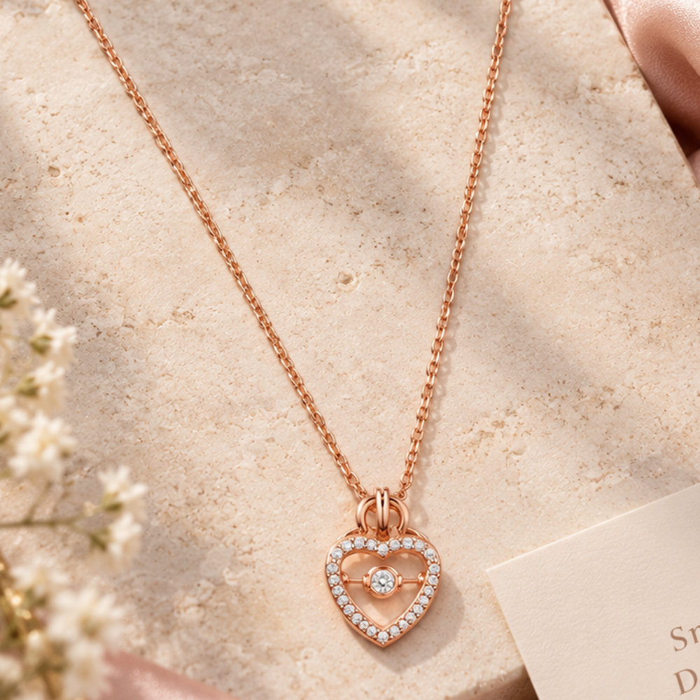 Urthn Stylish Rose Gold Plated Floating American Diamond Pendant Necklace(Pack of 3)
