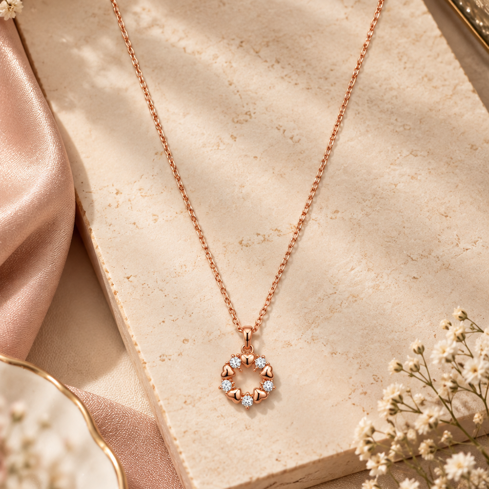 Urthn Trendy Rose Gold American Diamond Pendant Chain for Women