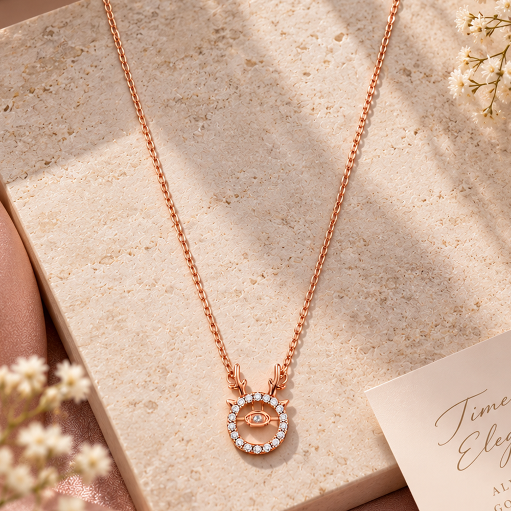 Urthn Chic American Diamond Rose Gold Plated Chain Necklace