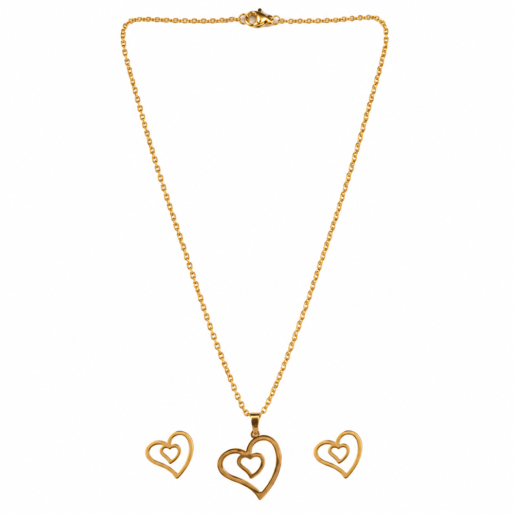 Urthn Anti Tarnish Chain Necklace with Heart Pendant & Matching Earrings for Women(Pack Of 6)