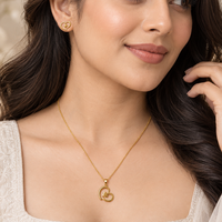 Urthn Minimal Anti Tarnish Heart Pendant Chain Necklace & Earrings Set for Women(Pack Of 6)