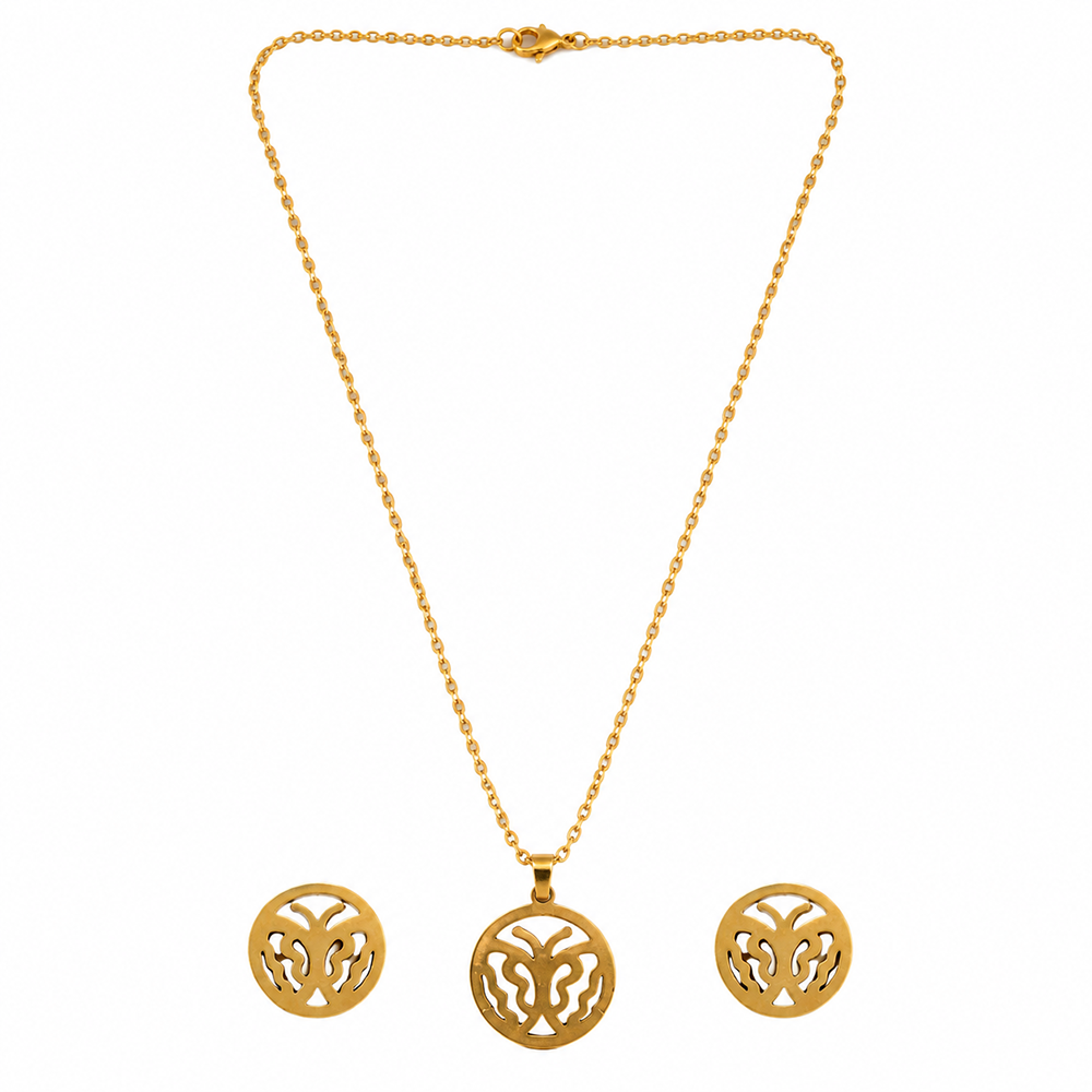 Urthn Minimal Anti Tarnish Butterfly Pendant Chain Necklace & Earrings Set for Women(Pack Of 6)