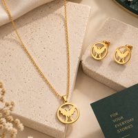 Urthn Minimal Anti Tarnish Butterfly Pendant Chain Necklace & Earrings Set for Women