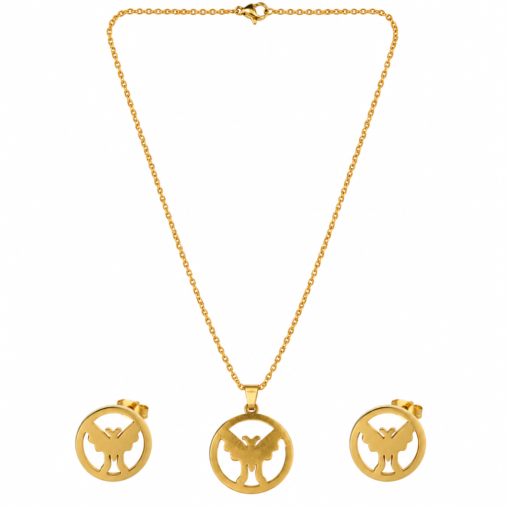 Urthn Minimal Anti Tarnish Butterfly Pendant Chain Necklace & Earrings Set for Women(Pack Of 6)