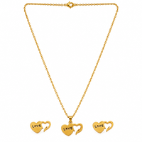 Urthn Beautiful Anti Tarnish Heart With Love Pendant Necklace with Matching Earrings for  Party Wear(Pack Of 6)