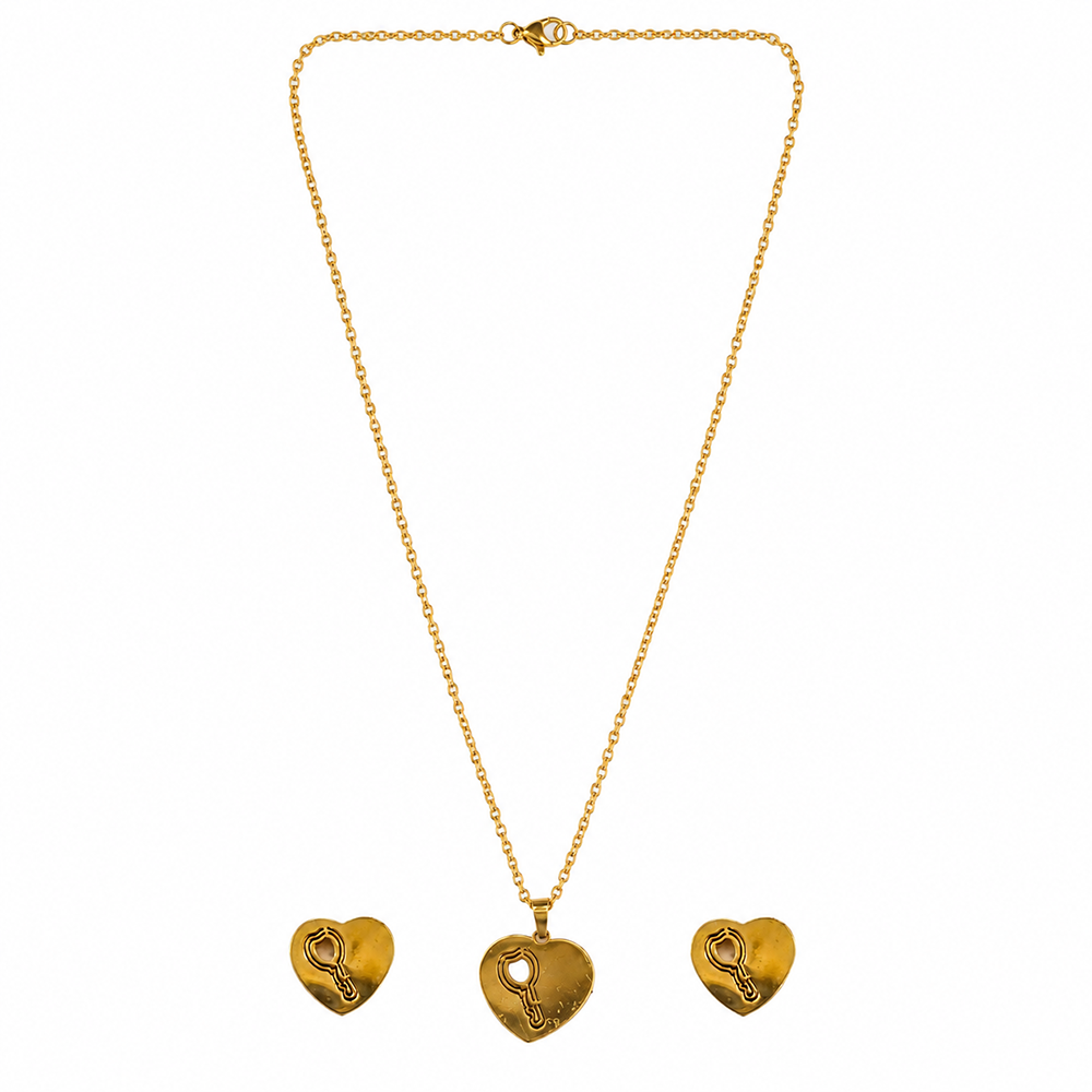 Urthn Beautiful Anti Tarnish Heart and Key Pendant Necklace with Matching Earrings for  Party Wear(Pack Of 6)