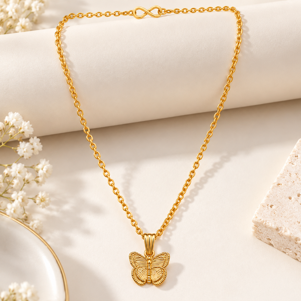 Urthn Dazzling Austrian Stone Gold Plated Butterfly Chain Pendant for Women(Pack Of 12)