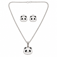 Urthn Glamorous Silver Plated Panda Shape Pendant with Matching Earrings Jewellery for Women(Pack Of 12)