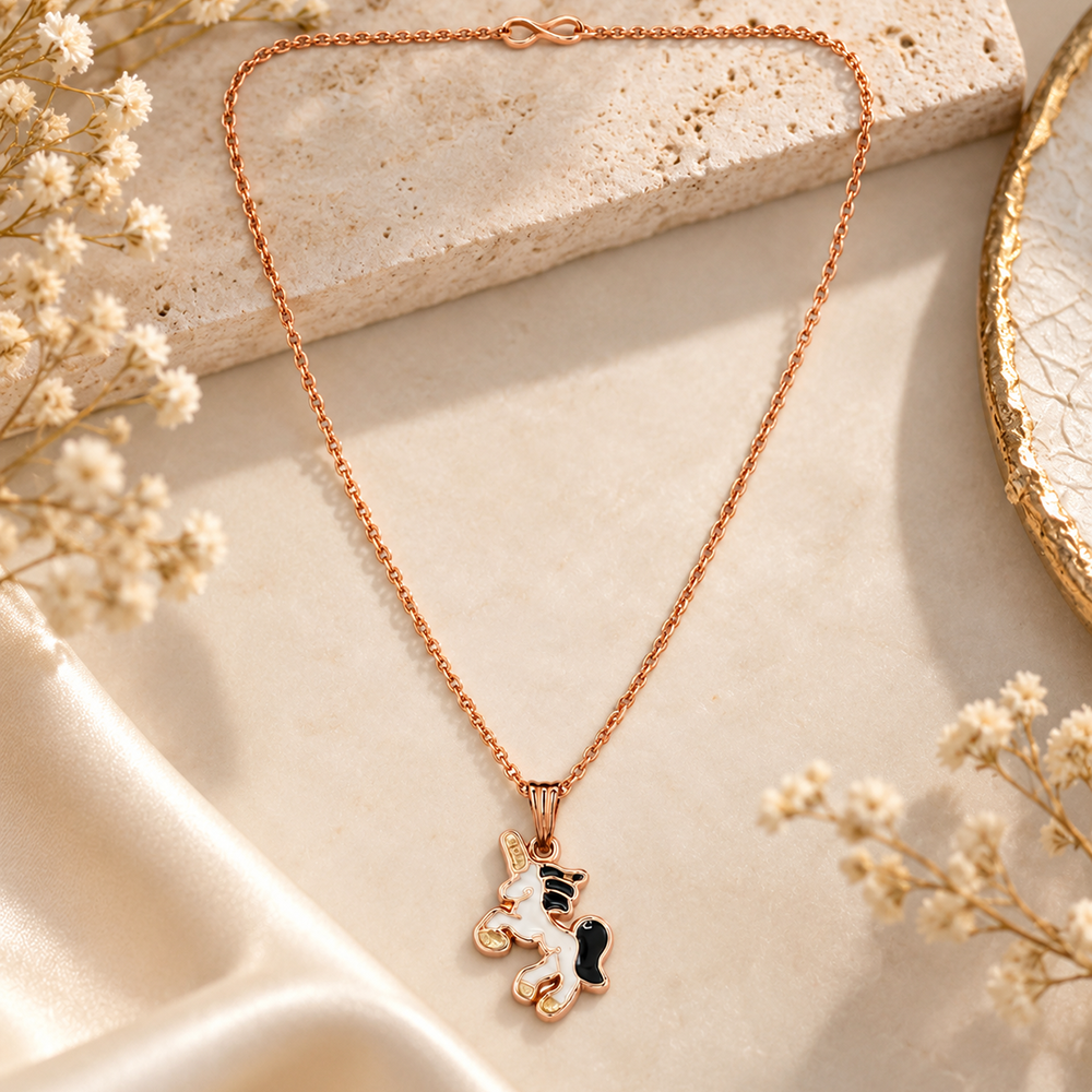 Urthn Fashionable Rose Gold Plated Unicorn Shape Pendant Chain Necklace for Women