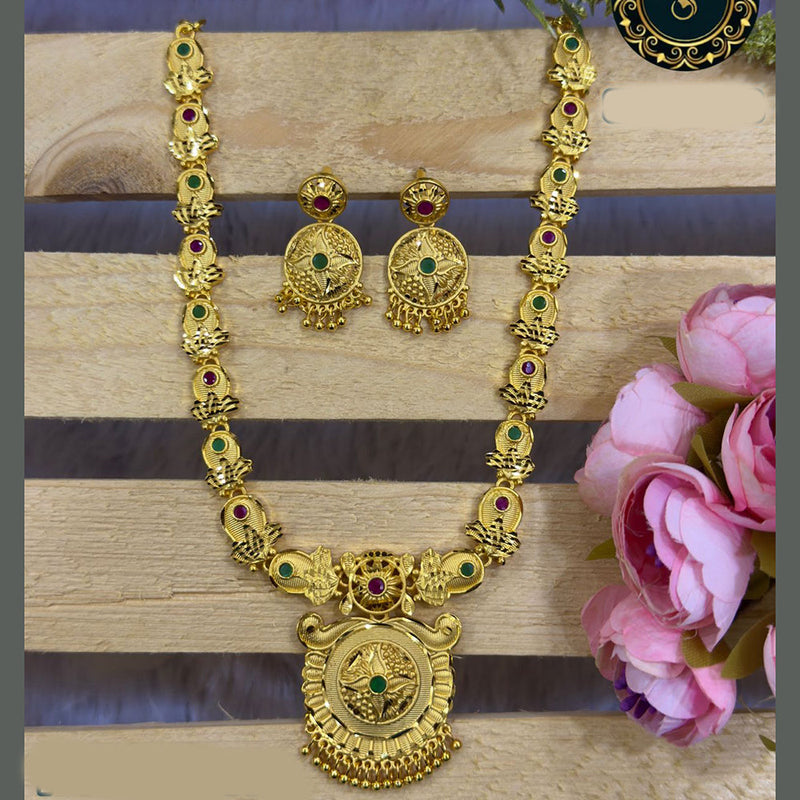 Siara Collections Forming Gold Plated Pota Stone Long Necklace Set