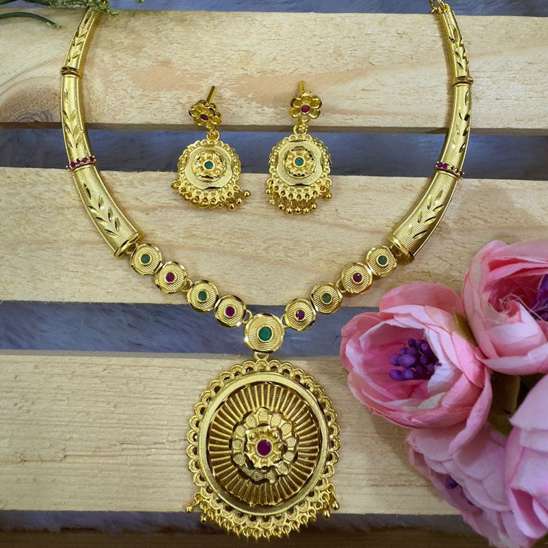 Siara Collections Forming Gold Plated Pota Stone Necklace Set