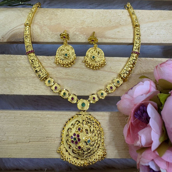 Siara Collections Forming Gold Plated Pota Stone Necklace Set