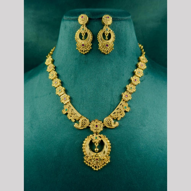 Siara Collections Gold Plated Pota Stone Necklace Set