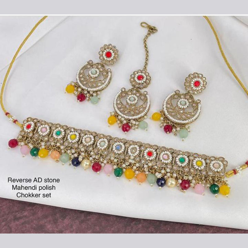 JCM Jewellery Gold Plated Kundan Stone Choker Necklace Set