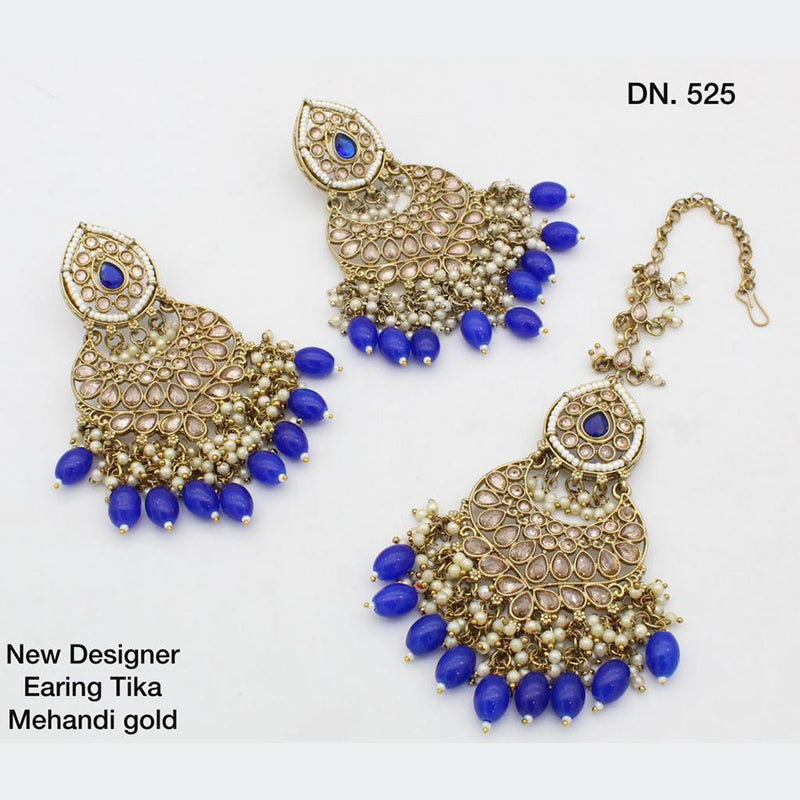 JCM Jewellery Gold Plated Crystal Stone Maangtikka with Earrings