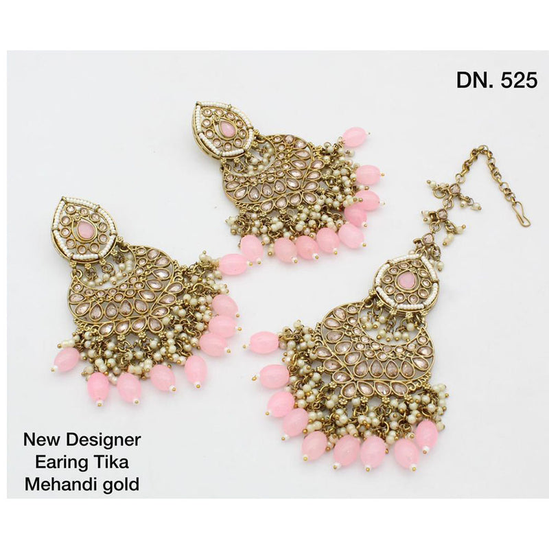 JCM Jewellery Gold Plated Crystal Stone Maangtikka with Earrings