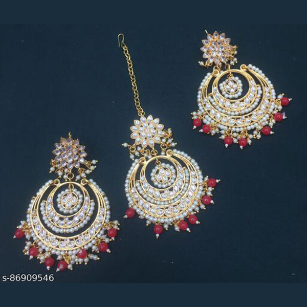 JCM Jewellery Gold Plated Kundan Stone Earrings With Mangtikka