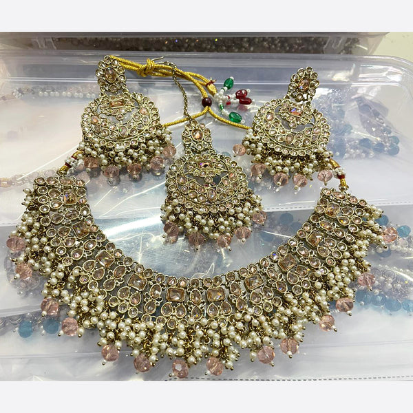 JCM Jewellery Gold plated Crystal Stone Pearl And Beads Necklace Set